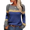 Fall Sweaters for Women Trendy Casual Long Sleeve Color Block Round Neck Striped Slim Fit Pullover Tops (C1-Blue, L) view 2