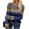 Fall Sweaters for Women Trendy Casual Long Sleeve Color Block Round Neck Striped Slim Fit Pullover Tops (C1-Blue, L) view 4