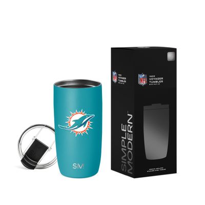 Simple Modern Officially Licensed NFL Miami Dolphins 16oz Travel Coffee Tumbler with Flip Lid | Stainless Steel Cup | Football Gifts for Men, Women | Voyager Collection | Miami Dolphins