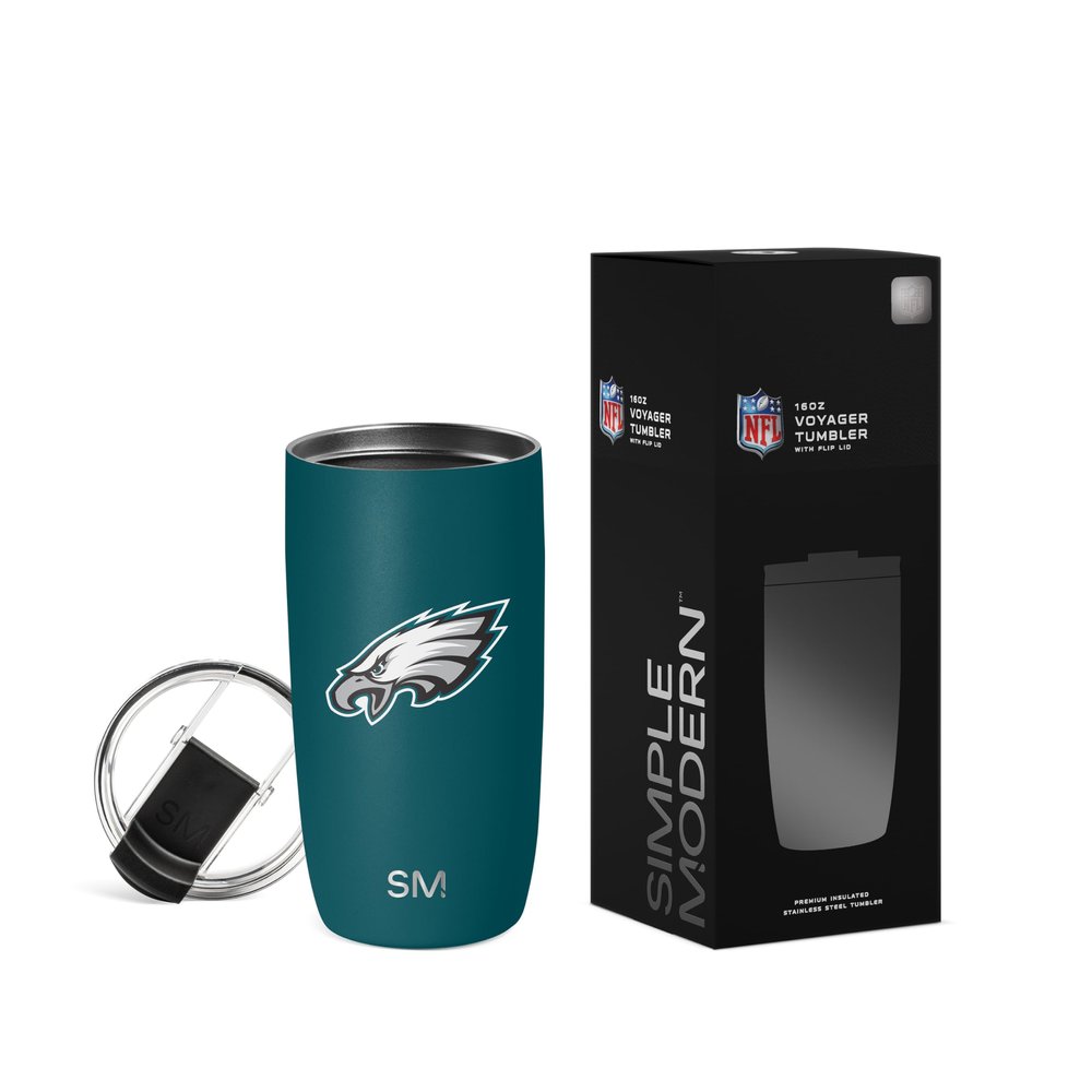 Simple Modern Officially Licensed NFL Philadelphia Eagles 16oz Travel Coffee Tumbler with Flip Lid | Stainless Steel Cup | Football Gifts for Men, Women | Voyager Collection | Philadelphia Eagles