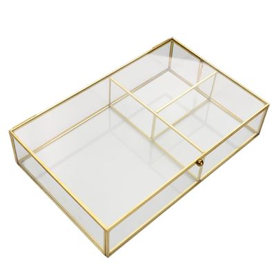 ANDRESLAD Vintage Glass Jewelry Organizer Box Necklace Earring Storage Cosmetics Box