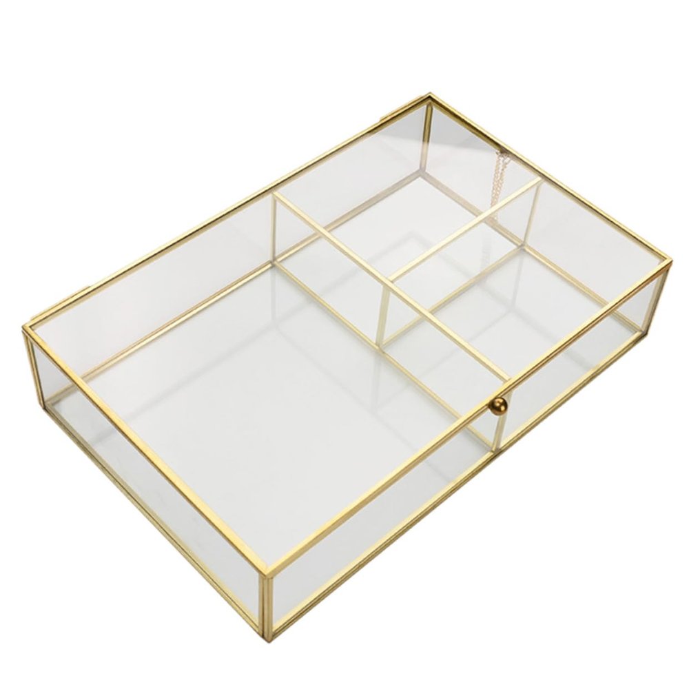 ANDRESLAD Vintage Glass Jewelry Organizer Box Necklace Earring Storage Cosmetics Box