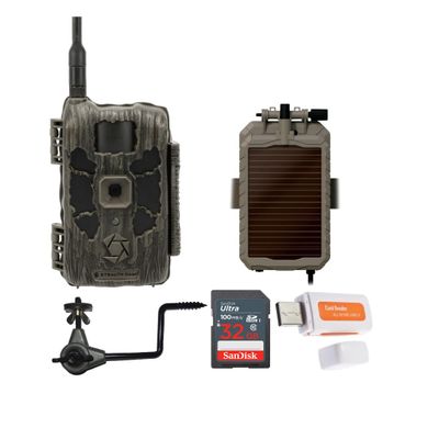 Stealth Cam 40MP Deceptor Max Cellular Trail Camera with 0.4-Second Trigger Speed Bundle Solar Power Panel, Trail Camera Holder, 32GB Memory Card, and Card Reader (5 Items)
