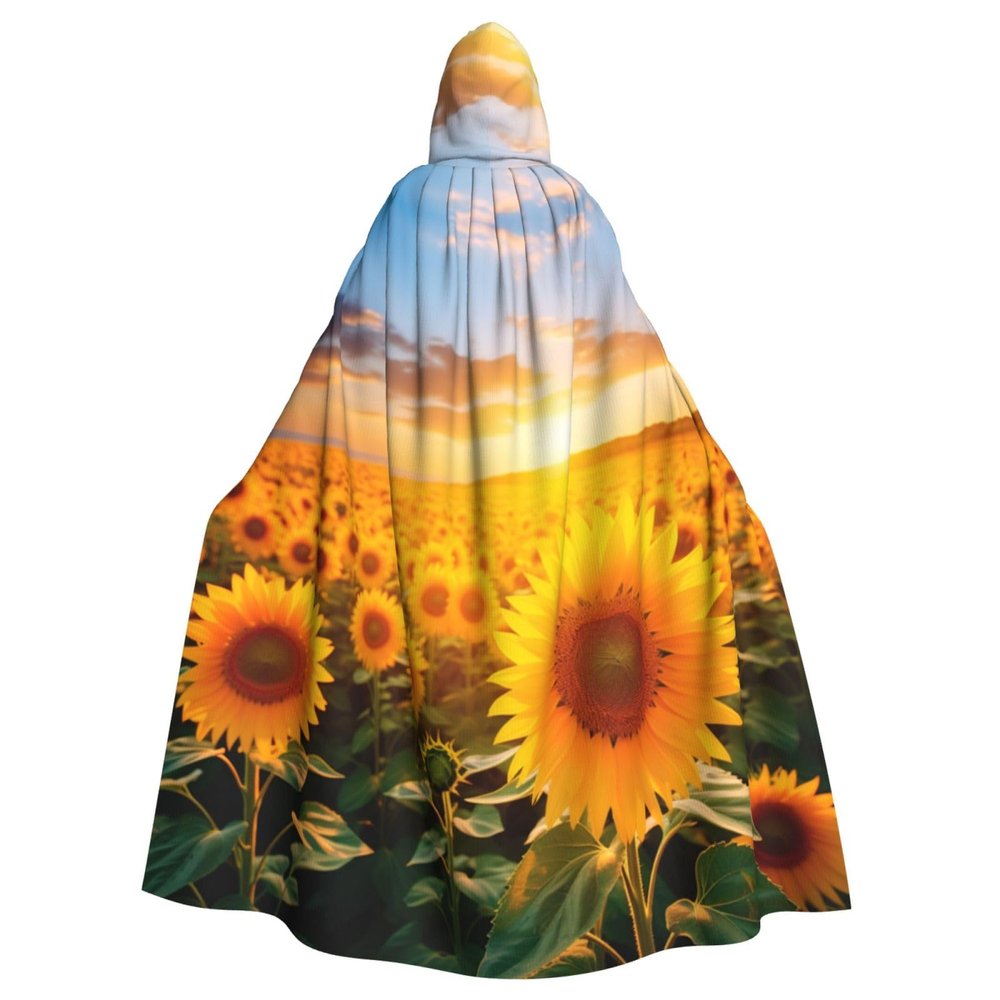 YKJJFVZ Yellow Sunflowers3 Print Rogue Cosplay Adult Halloween Witch Hooded Cloak Cape Unisex Costume For Horror Parties Masquerade