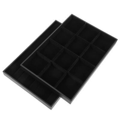 Anneome 2pcs Jewelry Ring Display Tray Ring Organizer for Home and Retail Soft Padding for Scratch Protection Portable Jewelry Storage Black Velvet Trays