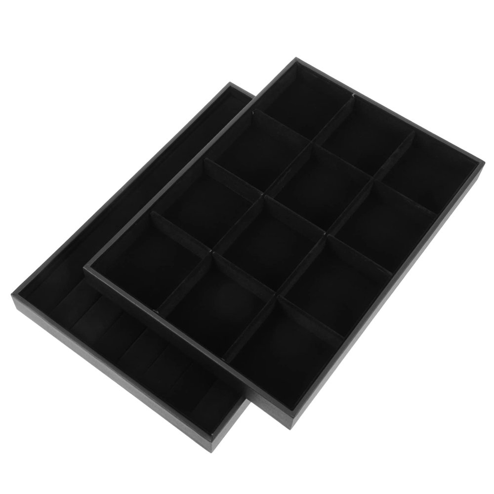 Anneome 2pcs Jewelry Ring Display Tray Ring Organizer for Home and Retail Soft Padding for Scratch Protection Portable Jewelry Storage Black Velvet Trays