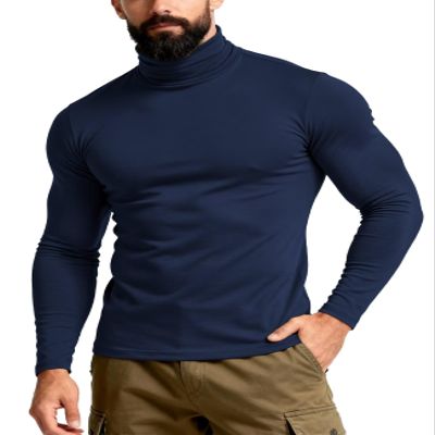 IVOVFANZY Thermal Turtleneck Men Undershirt Base Layer Top Long Sleeve Basic T-Shirts(Navy, L)