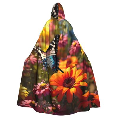 YKJJFVZ Vivid Colorful Garden3 Print Rogue Cosplay Adult Halloween Witch Hooded Cloak Cape Unisex Costume For Horror Parties Masquerade