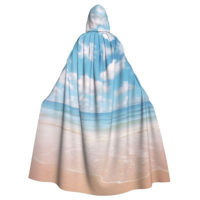 YKJJFVZ Beautiful View Of The Sea Print Rogue Cosplay Adult Halloween Witch Hooded Cloak Cape Unisex Costume For Horror Parties Masquerade
