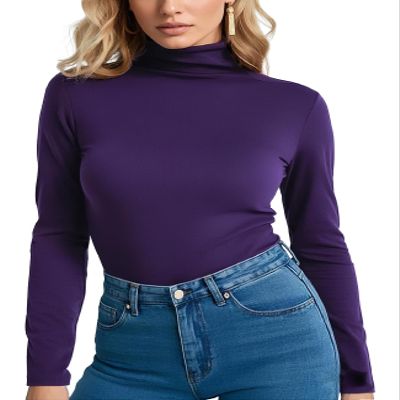 IVOVFANZY Womens Turtleneck Tops Long Sleeve Thermal Base Layer Lightweight Undershirt Purple