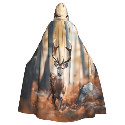 YKJJFVZ Whitetail Deer Fawn In Wilderness Stag1 Print Rogue Cosplay Adult Halloween Witch Hooded Cloak Cape Unisex Costume For Horror Parties Masquerade