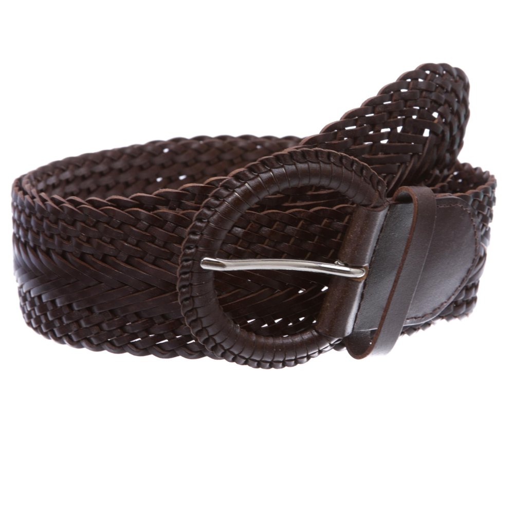 2 Inch Wide Genuine Leather Braided Woven Round Belt, Brown | S/M - 32" (End to End 37")