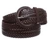 2 Inch Wide Genuine Leather Braided Woven Round Belt, Brown | S/M - 32" (End to End 37") view 2