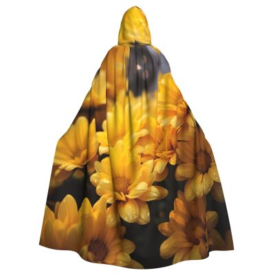 YKJJFVZ Yellow Flower1 Print Rogue Cosplay Adult Halloween Witch Hooded Cloak Cape Unisex Costume For Horror Parties Masquerade