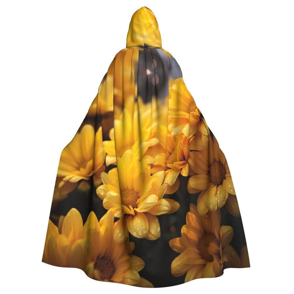 YKJJFVZ Yellow Flower1 Print Rogue Cosplay Adult Halloween Witch Hooded Cloak Cape Unisex Costume For Horror Parties Masquerade