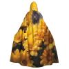 YKJJFVZ Yellow Flower1 Print Rogue Cosplay Adult Halloween Witch Hooded Cloak Cape Unisex Costume For Horror Parties Masquerade view 1