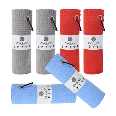 CYCLXY 6 Pcs Golf Bag Towels,16" X 16",Microfiber Waffle Pattern for Golf Bags Towel for Men Women,Fishing Essentials Gifts with Carabiner Clip,Dish Cloth,Kitchen Clean Towels