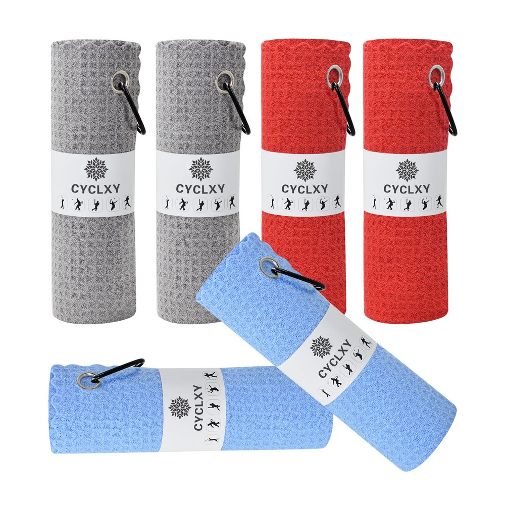CYCLXY 6 Pcs Golf Bag Towels,16" X 16",Microfiber Waffle Pattern for Golf Bags Towel for Men Women,Fishing Essentials Gifts with Carabiner Clip,Dish Cloth,Kitchen Clean Towels