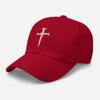 Men's Christian Faith Cross Three Nails Embroidered Adjustable Low Profile Dad Cap Cranberry view 4