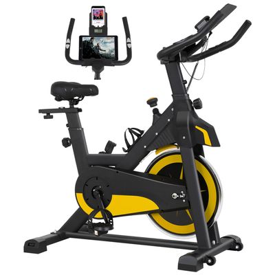 Exercise Bike Indoor Workout Bike Stationary Cycling Bike Fitness Magnetic Resistance Training Bike with Comfortable Seat Cushion LCD Monitor for Home Gym, Yellow