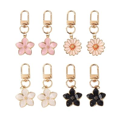 Ximimark 8pcs Cute Flower Keychain Summer Metal Key Chain Ring Purse Bag Backpack Charm Car Ornament Earbud Case Cover Accessories Women Female Gift