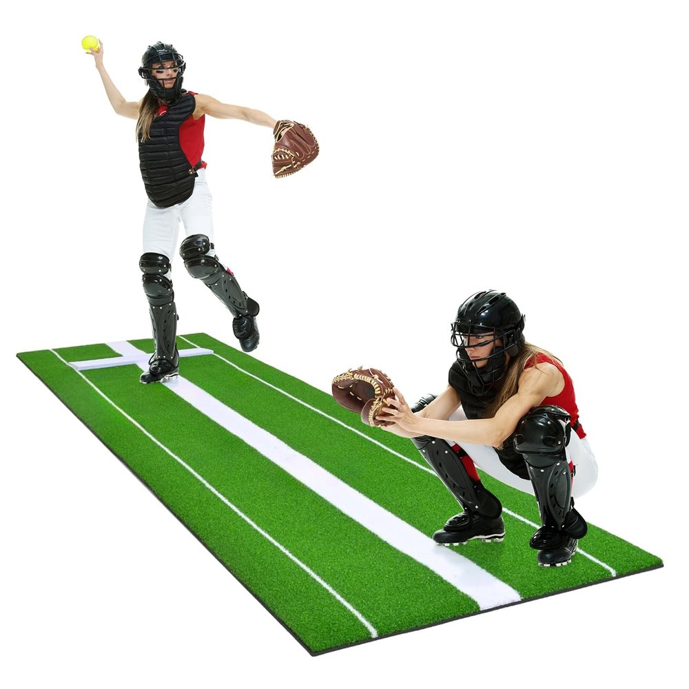 Softball Pitching Mat, 10x3 Portable Softball Pitching Mound Rubber, Artificial Grass Pitching Practice Mats for Indoor & Outdoor Green