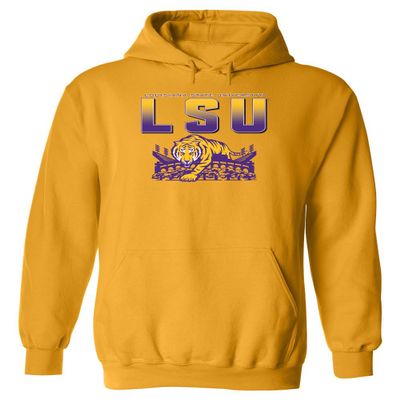 CornBorn LSU Tigers Sweatshirt - Fleece Hoodie LSU Tiger Stadium Full Color Fade - Gold - Small
