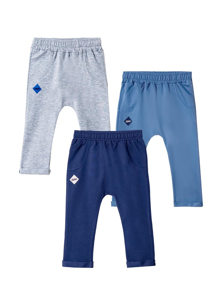 Kidddio Baby & Toddler Jogger Pants - Premium Quality Unisex Baby Clothes, Soft, Comfortable Cotton, Versatile & Durable for Newborn and Toddler - Pack of 3, 9 Months, Gray/Indigo/Navy Blue