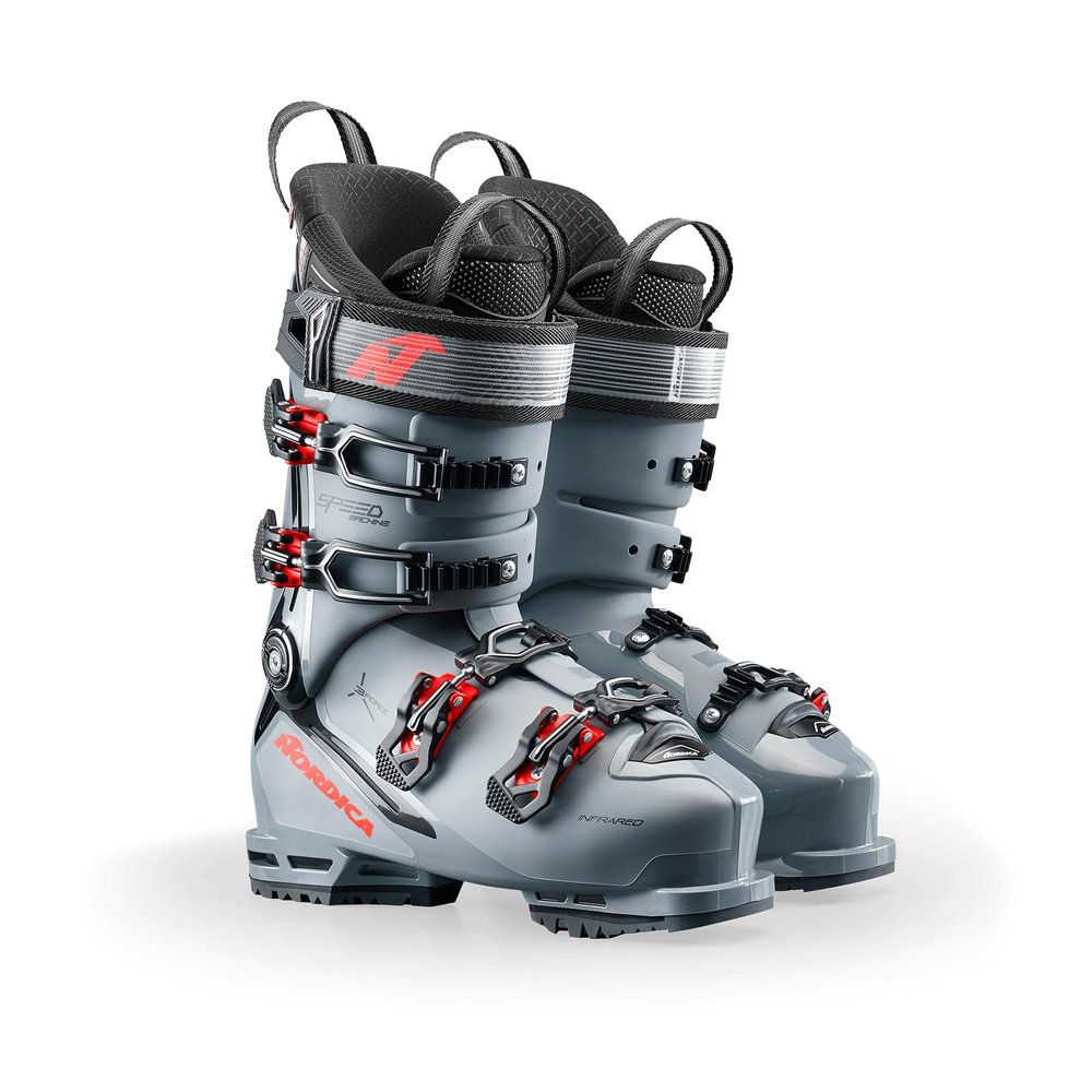 NORDICA Men's Speedmachine 3 120 Insulated Easy-Entry Medium Volume Winter Sports All-Terrain Alpine Freeriding Mountain Touring Ski Boots, Gripwalk Soles, Customizable Shell, Gray/Black/Red, 29.5