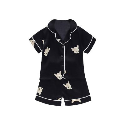 2-Piece Toddler Baby Short Sleeve Stain aamas Set for Boy Girl Silk js Cute Animal Print (Black #2, 18-24 Months)