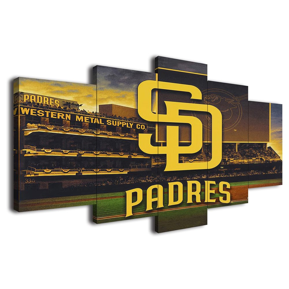 Baseball Poster Sports Baseball Badge Canvas Wall Art Print 5 Piece Artwork Home Office Decor Large Framed Painting Ready to Hang (D,100x175cm-Framed-5pcs)