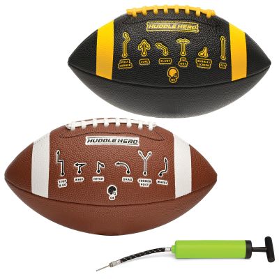 Xcello Sports Huddle Hero Junior Football 2-Pack w/Pump (Black/Yellow and Brown/White)