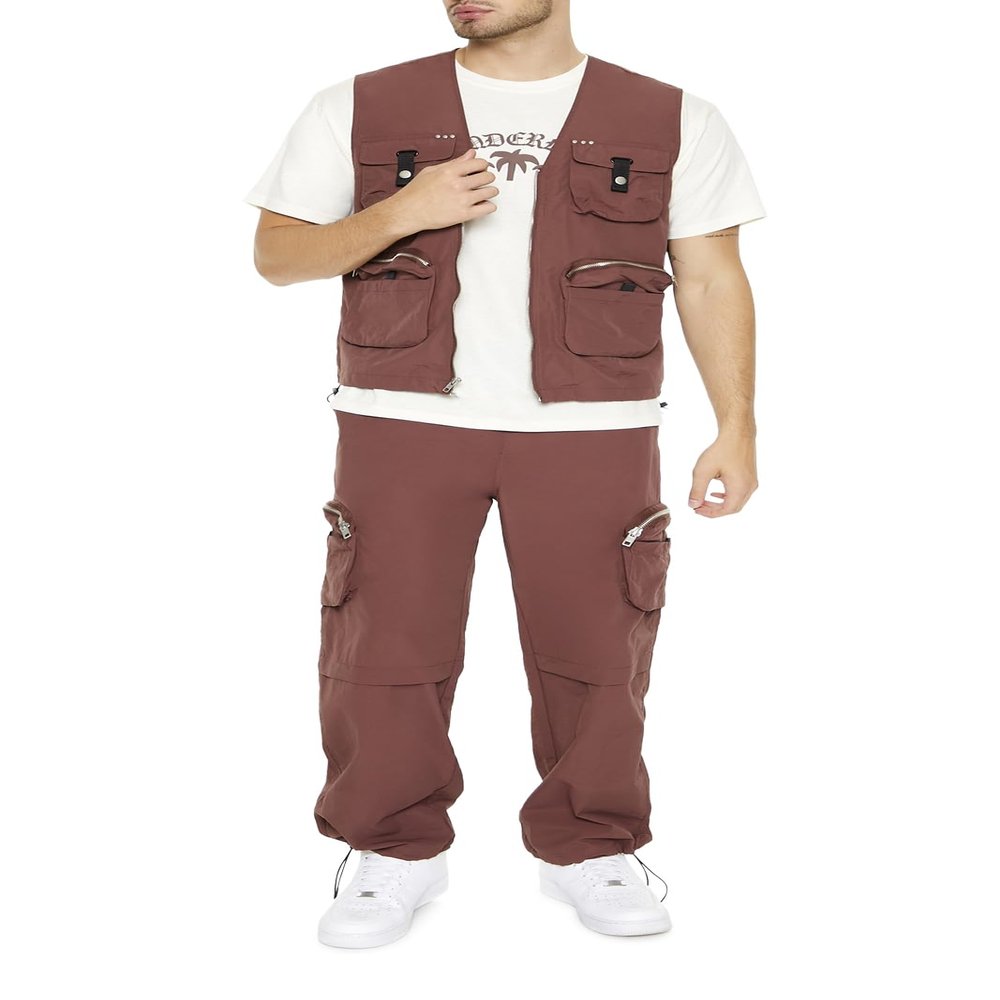 Forever 21 Men's Toggle Drawstring Cargo Joggers, Chocolate, X-Large