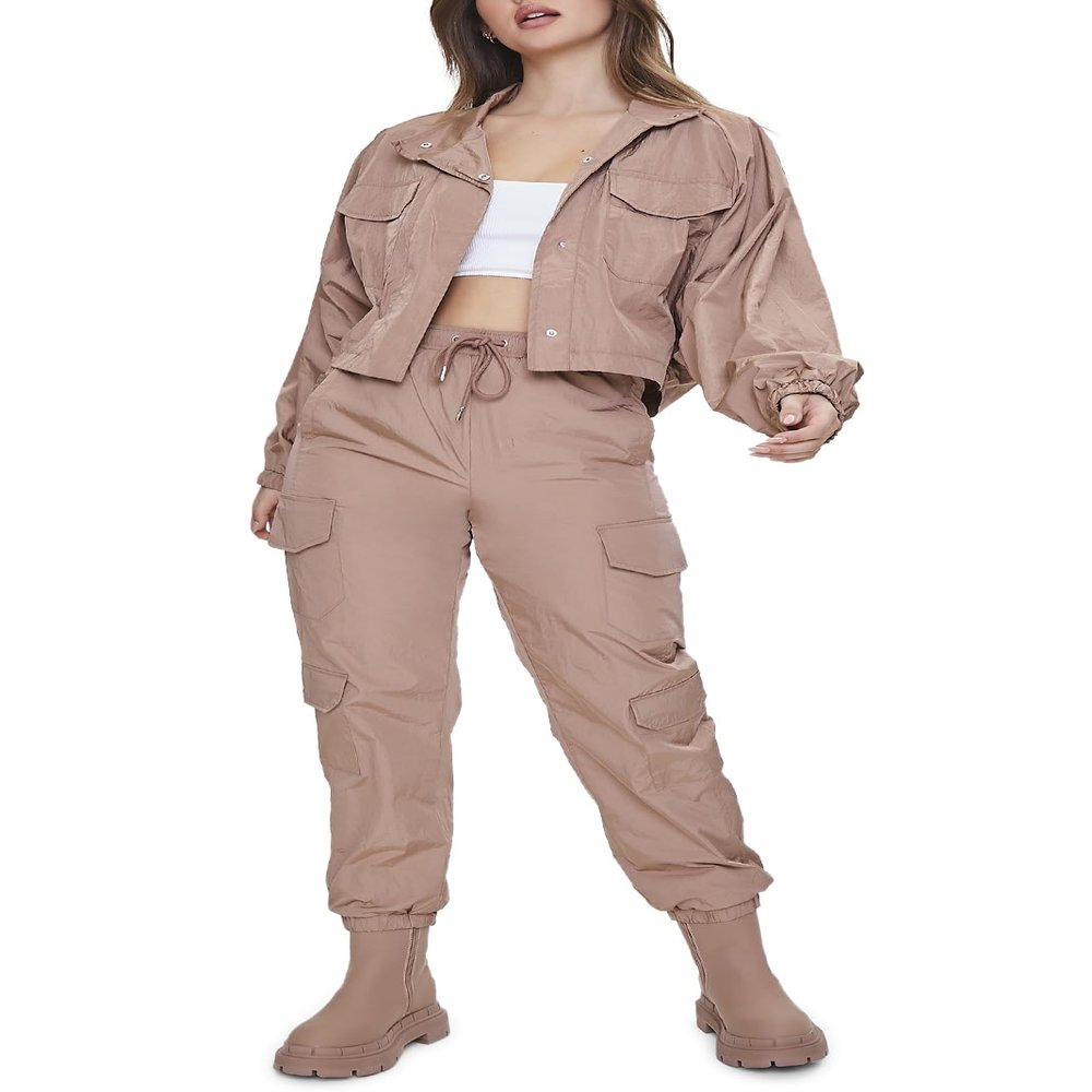 Forever 21 Windbreaker Cargo Joggers Cocoa X-Small