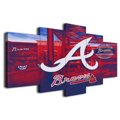 Atlanta City Braves Baseball Poster Sports Baseball Badge Canvas Wall Art Print 5 Piece Artwork Home Office Decor Large Framed Painting Ready To Hang (A,60x100cm-Framed-5pcs)