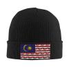 QIKLMMA Flag of Malaysia with Polygon Effect Beanie for Men Women Winter Knit Hats Cuffed Skull Cap Ski Hat Black view 1