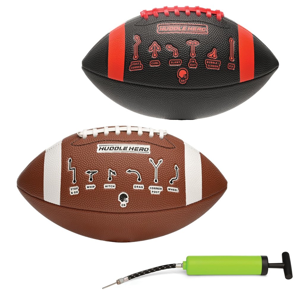 Xcello Sports Huddle Hero Mini Football 2-Pack w/Pump (Black/Red and Brown/White)
