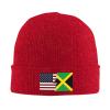 QIKLMMA Torn Style Us and Jamaica Flags Beanie for Men Women Winter Knit Hats Cuffed Skull Cap Ski Hat Red view 1