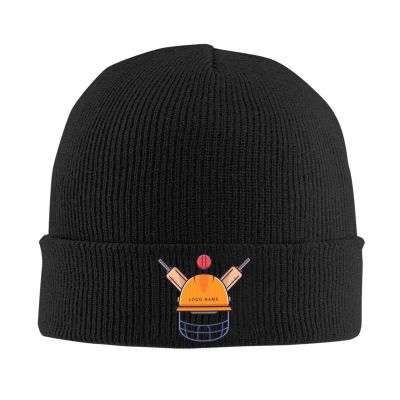 Cricket Logo with Helmet Bat and Ball Beanie for Men Women Winter Knit Hats Cuffed Skull Cap Ski Hat Black