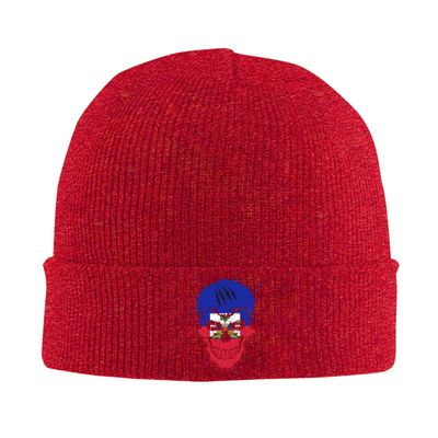 Creative Haiti Patriot Skull National Flag Beanie for Men Women Winter Knit Hats Cuffed Skull Cap Ski Hat Red