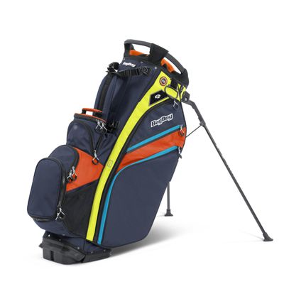 Bag Boy Chiller Pro Hybrid Golf Stand Bag, 15 Way Top with Full Length Individual Dividers, Rubberized Putter Well, Removable Cooler, 8 Zippered Pockets, Navy/Orange/Citrus