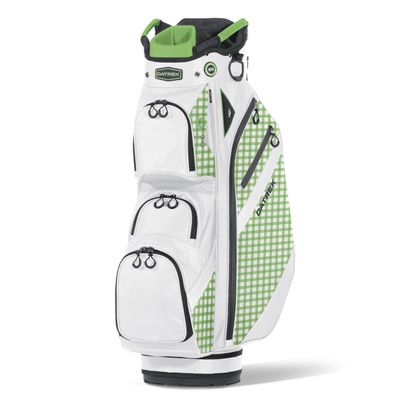 Datrek DG Lite III Golf Cart Bag, 14 Way Top with Full Length Individual Dividers, Rubberized Putter Well, Insulated Cooler Pocket, 7 Zippered Pockets, White/Green Checkered