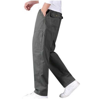 Aymnlox Men's Baggy Jogger Cargo Pants Straight Fit Wide Leg Cotton Trousers Workout Athletic Sweatpants with Multi Pockets Men Army Green XL