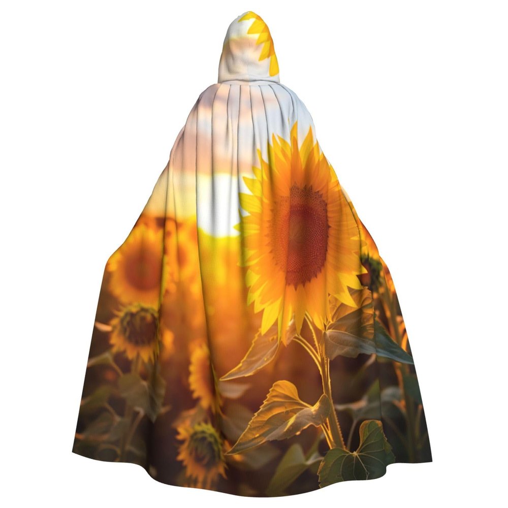 YKJJFVZ Beautiful Sunflower3 Print Rogue Cosplay Adult Halloween Witch Hooded Cloak Cape Unisex Costume For Horror Parties Masquerade