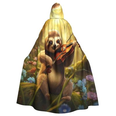 YKJJFVZ Sloth Music Print Rogue Cosplay Adult Halloween Witch Hooded Cloak Cape Unisex Costume For Horror Parties Masquerade