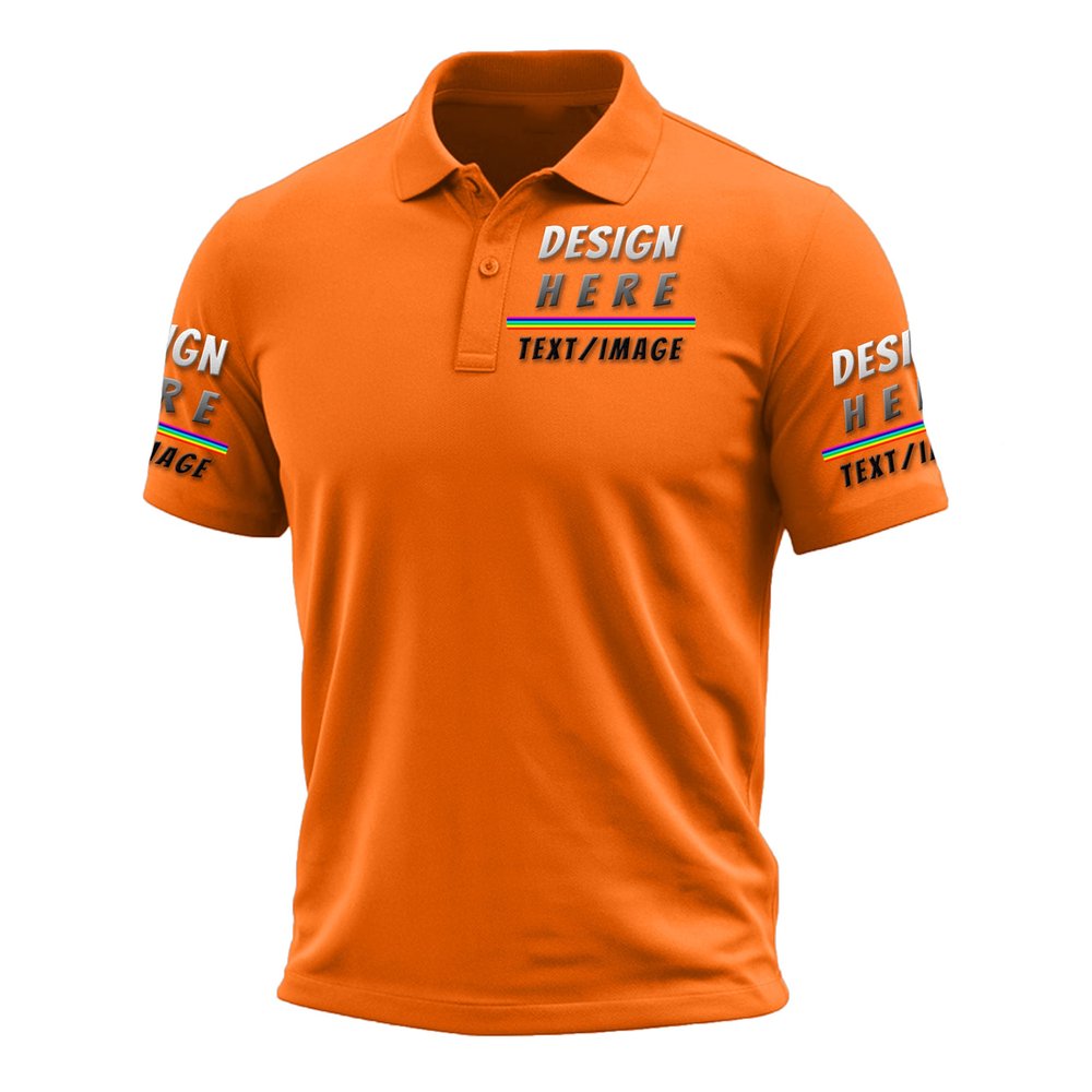 Custom Polo Shirts for Men Design Your Own Golf Jersey Personalized Print Image Text Orange 2X-Large