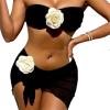 Argzm 3Pcs Women Strapless Bathing Suit Set Bandeau Swimsuit with Beach Coverup Skirt 3D Flower Bandeau Swimming Costume view 1