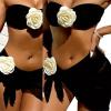 Argzm 3Pcs Women Strapless Bathing Suit Set Bandeau Swimsuit with Beach Coverup Skirt 3D Flower Bandeau Swimming Costume view 2