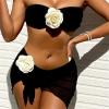 Argzm 3Pcs Women Strapless Bathing Suit Set Bandeau Swimsuit with Beach Coverup Skirt 3D Flower Bandeau Swimming Costume view 4