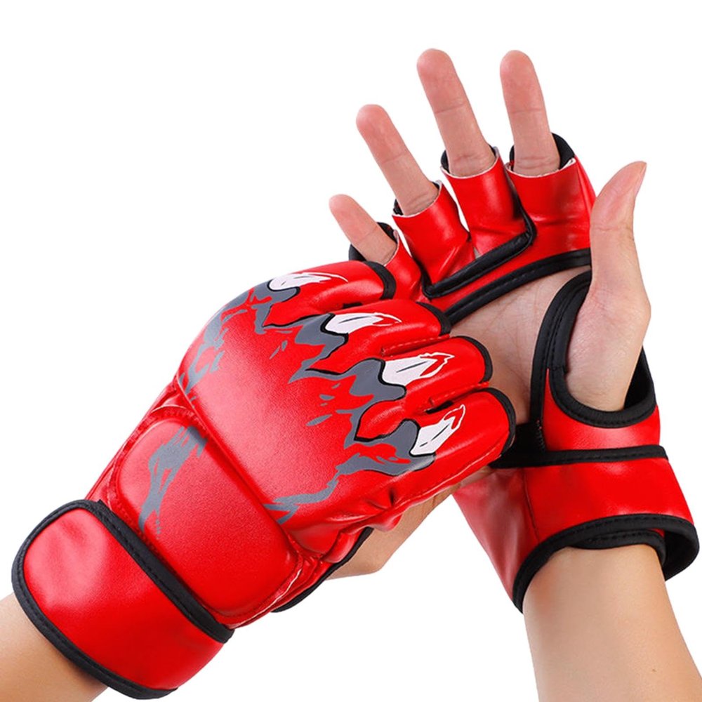 Boxing Training Gloves - Grappling & Sparring Training Gloves, Shock Absorbing Injury Protection Gloves | Adjustable Half Finger Gloves Wrist Wraps Support for Kickboxing Cage Fighting Punching Bag